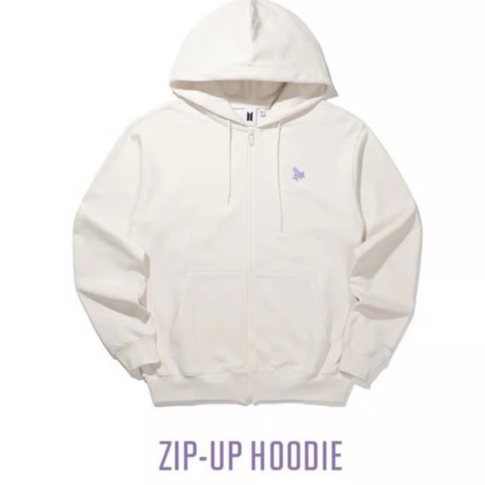 BTS 2021 Muster SOWOOZOO Zip-Up Hoodie Ivory Off White Purple - Picture 3 of 8
